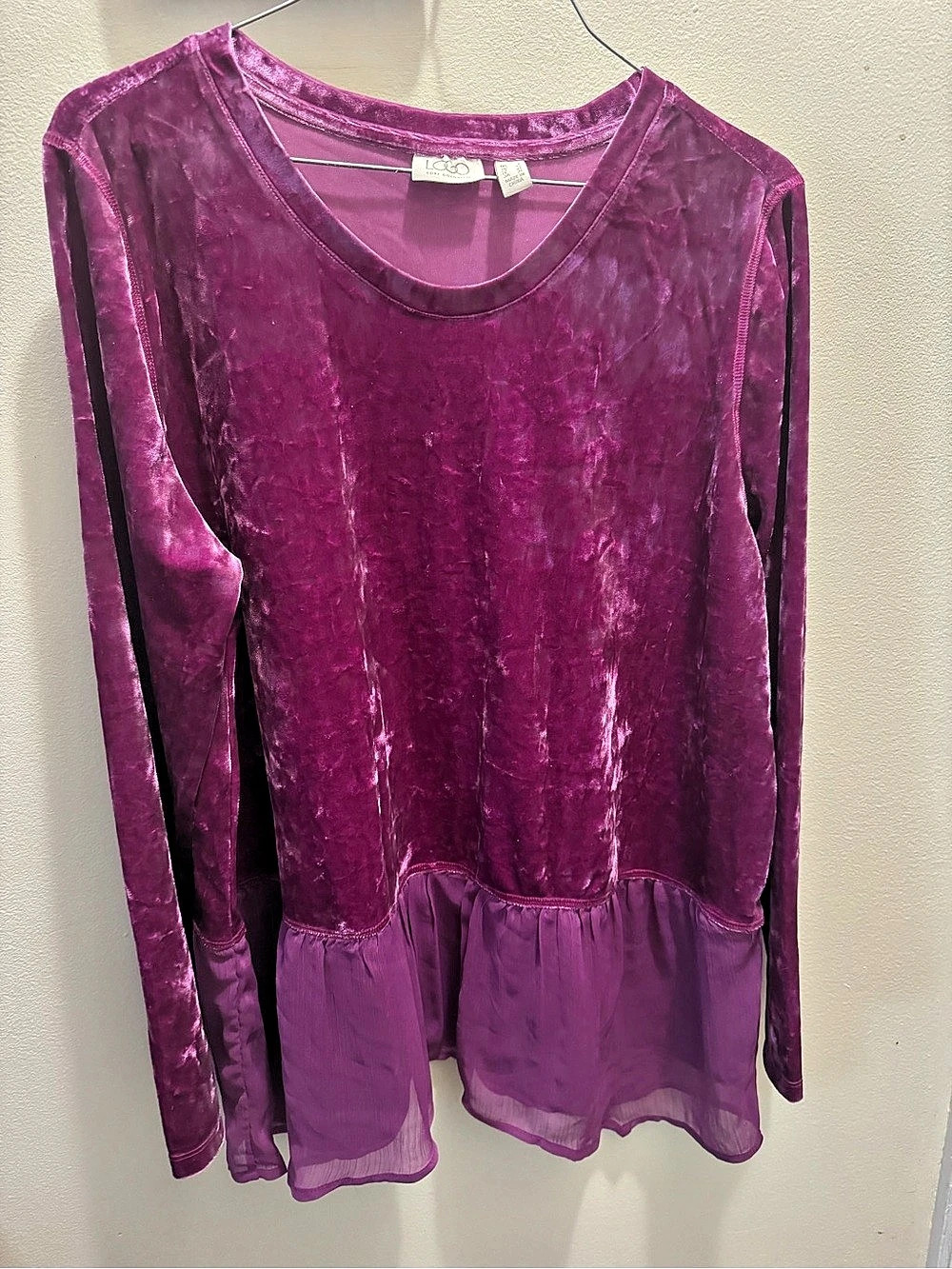 LOGO Velvet Tiered Tunic in Purple Size L